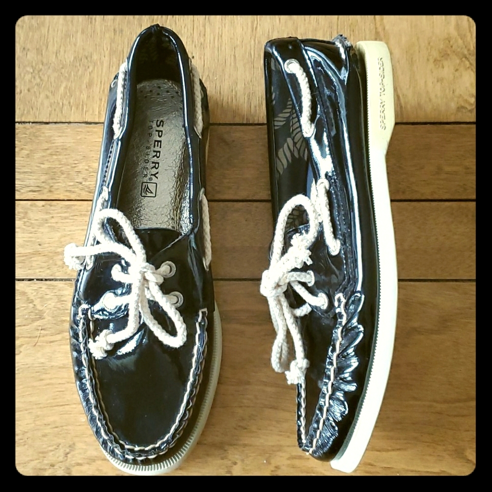 Sperry Top-sider Patent Boat Shoes- Black, 6.5M